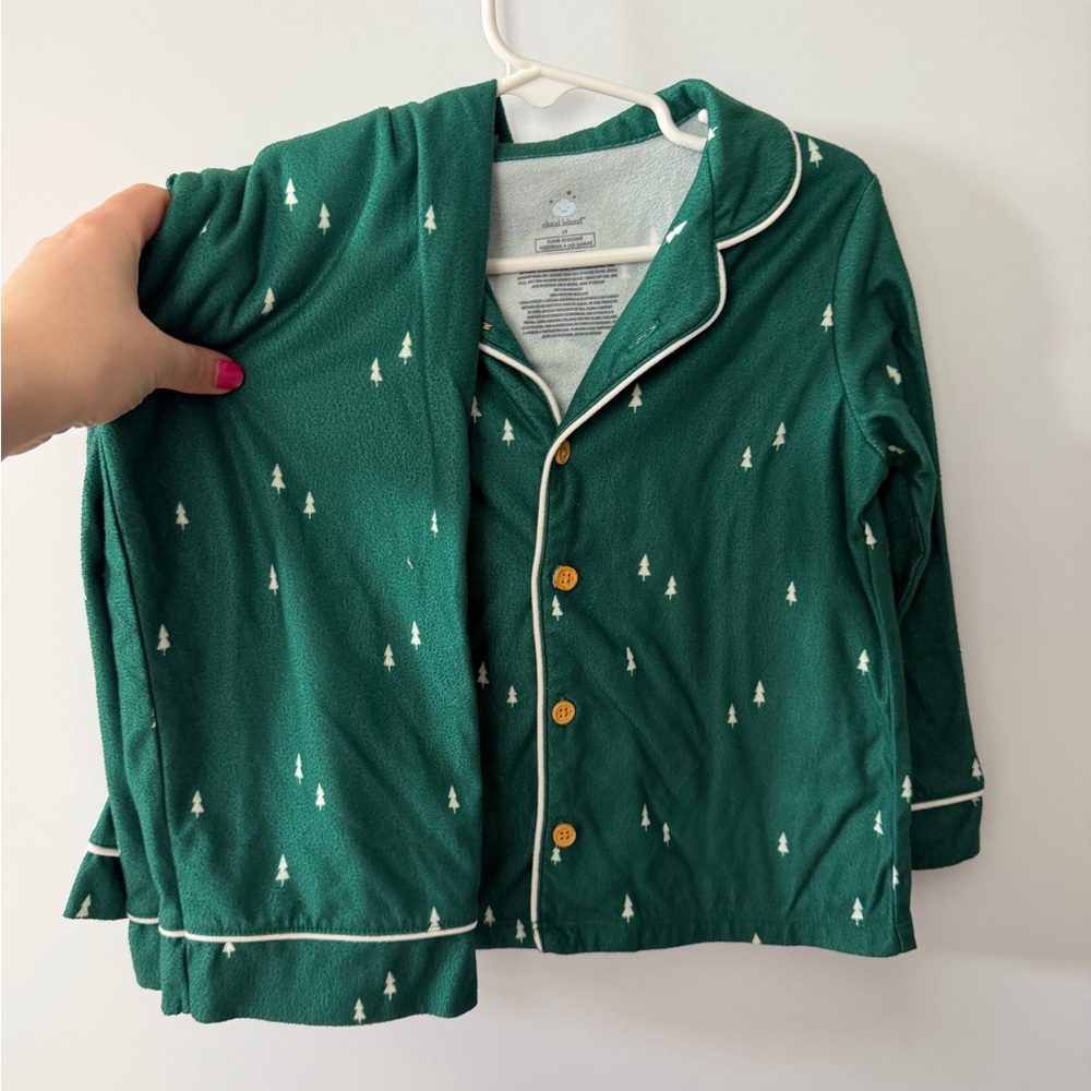 cloud island Green Tree-Print Pajama Set with White Trim